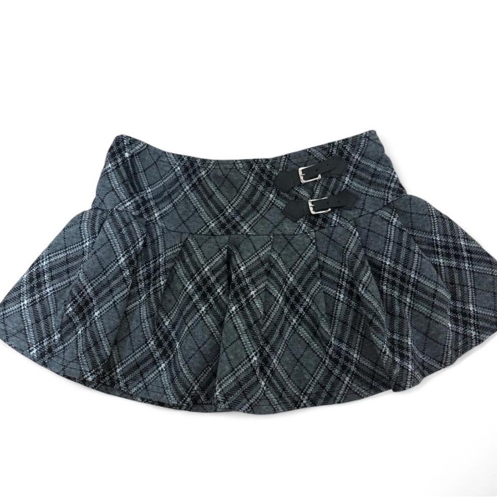 Plaid Gray Skirt with Buckle Accents